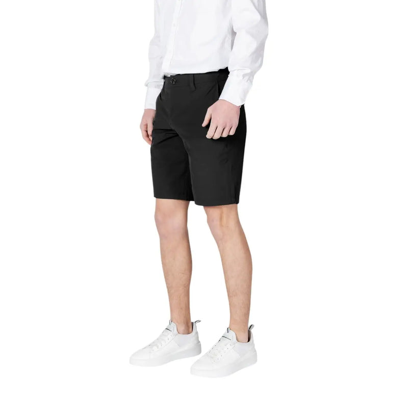 Armani Exchange shorts for men in black tailored chino fabric with modern cut, front view