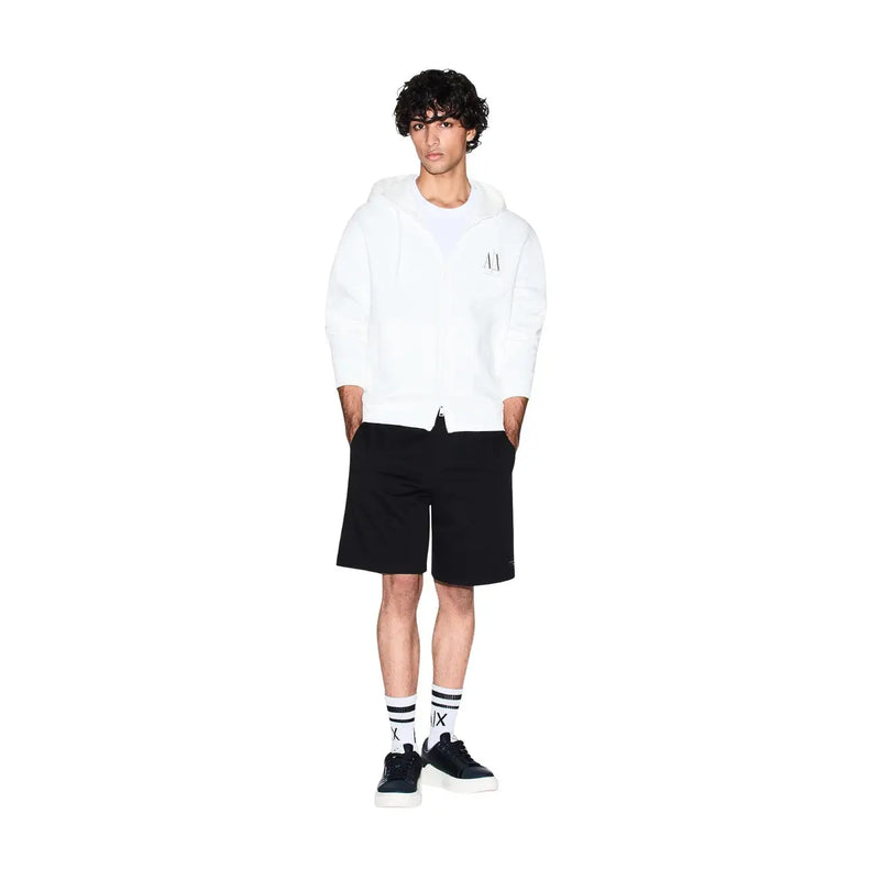 Armani Exchange hooded sweatshirt for men in white with subtle black logo on chest, front view