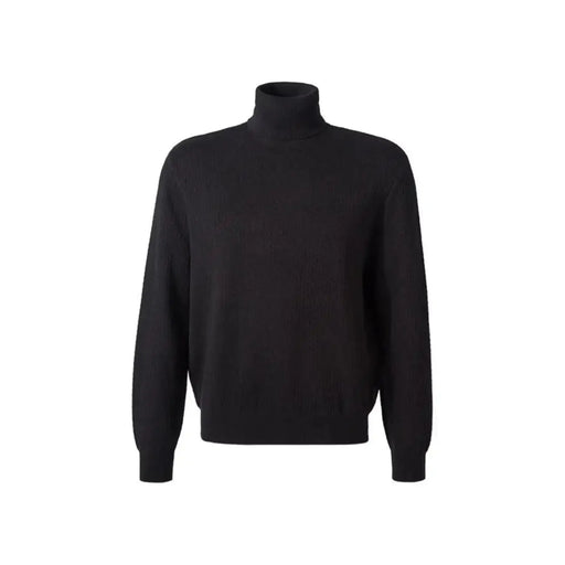 Armani Exchange turtleneck sweater for men in black with fine-knit texture and ribbed cuffs front view