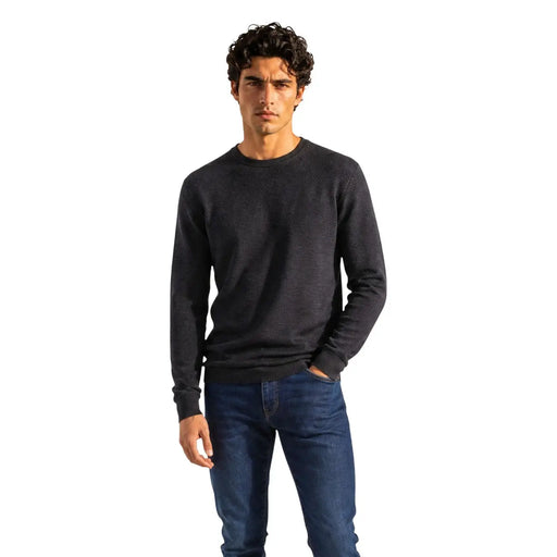 Armani Exchange viscose sweater for men in dark gray with crew neck and long sleeves, front view