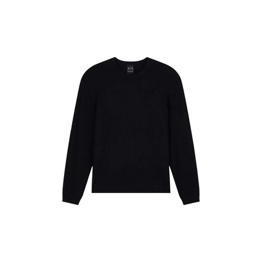 Armani Exchange viscose sweater for men in black with subtle texture and crew neck, front view