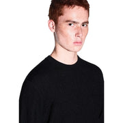 Armani Exchange viscose sweater for men in black ribbed knit with crewneck, front view