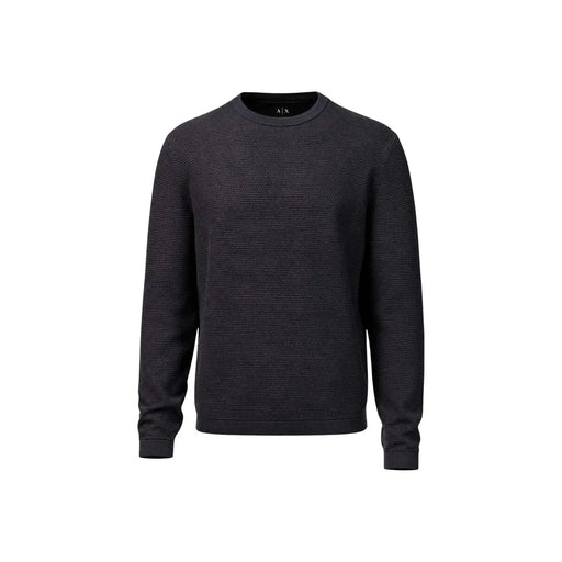 Armani Exchange viscose sweater for men in black with ribbed texture and logo at neckline, front view