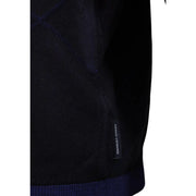 Armani Exchange viscose sweater for men in dark navy blue with subtle geometric pattern and ribbed cuffs, front view