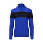 Armani Exchange viscose sweater for women in royal blue with black stripe across chest, front view