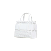 Armani Exchange white handbag with shoulder strap made of perforated leather and bold bow accents