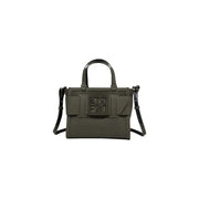 Armani Exchange olive green perforated leather handbag with black top handles