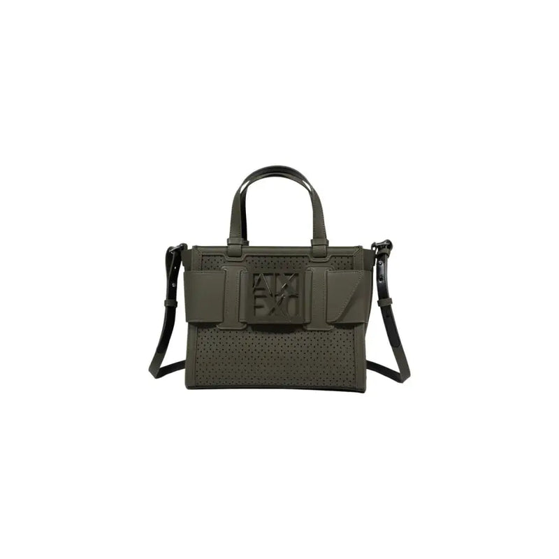 Armani Exchange olive green perforated leather handbag with black top handles