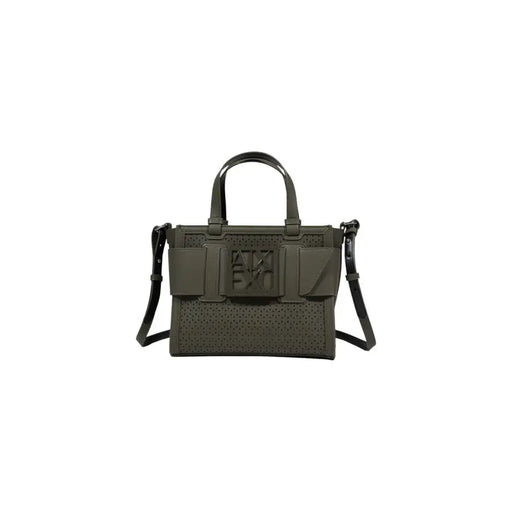 Armani Exchange olive green perforated leather handbag with black top handles