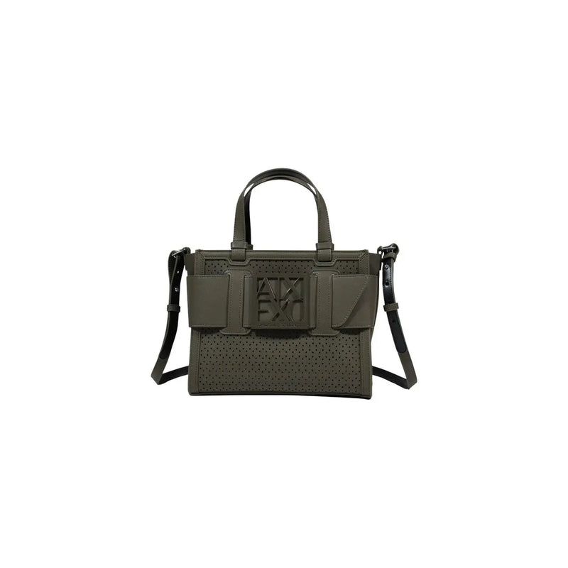 Armani Exchange olive green perforated leather handbag with black top handles
