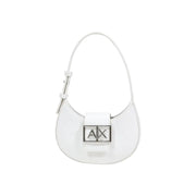Armani Exchange white leather hobo bag with silver-tone ax logo clasp and zip closure for everyday use
