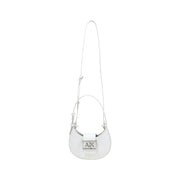 Armani Exchange white leather mini crossbody bag with silver ax logo plaque and adjustable strap with zip closure