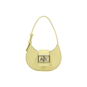 Armani Exchange pale yellow leather hobo bag with ax plaque, zip