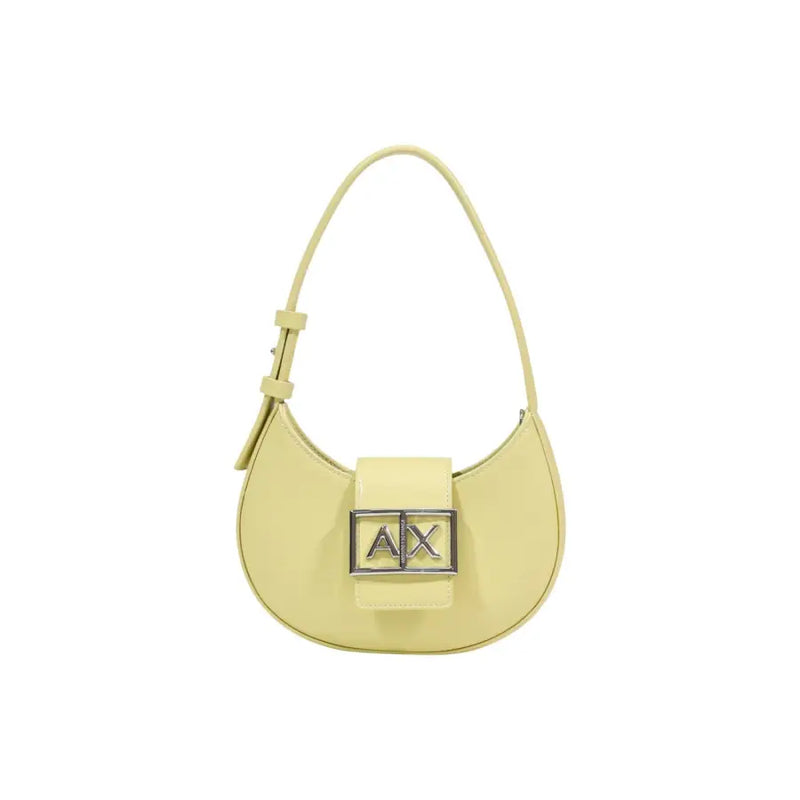 Armani Exchange pale yellow leather hobo bag with ax plaque, zip