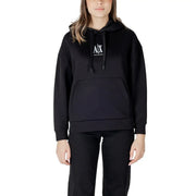 Armani Exchange black hoodie for women with white logo and front pocket in a comfortable cotton blend material
