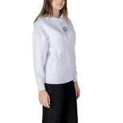 Armani Exchange white hooded sweatshirt for women with black logo on chest and matching drawstrings