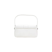Armani Exchange white leather handbag with minimalist design curved top handle and detachable shoulder strap