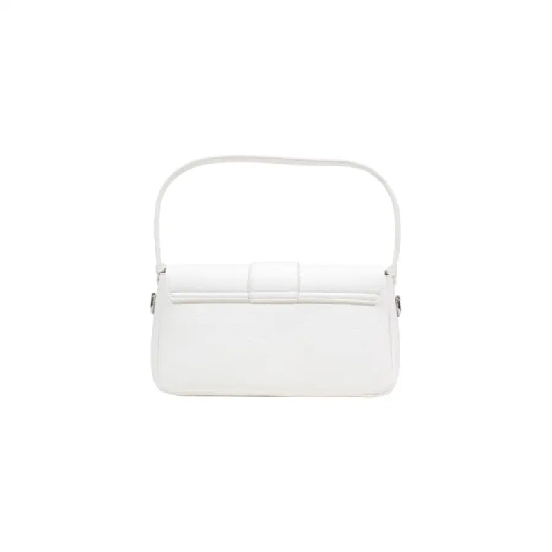 Armani Exchange white leather handbag with minimalist design curved top handle and detachable shoulder strap