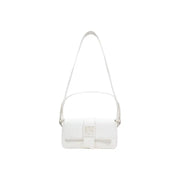 Armani Exchange white leather crossbody bag with minimalist design and central logo plaque shoulder strap