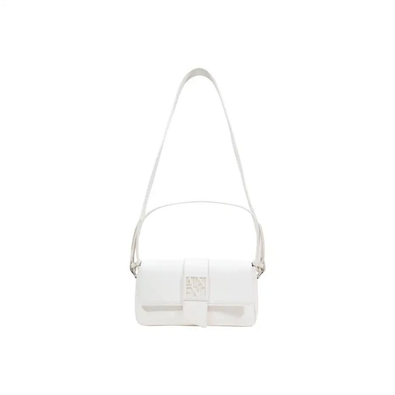 Armani Exchange white leather crossbody bag with minimalist design and central logo plaque shoulder strap