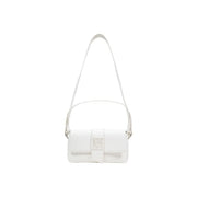 Armani Exchange white leather crossbody bag with minimalist design and central logo plaque shoulder strap