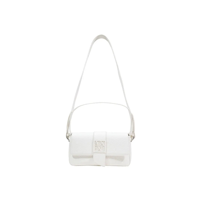 Armani Exchange white leather crossbody bag with minimalist design and central logo plaque shoulder strap