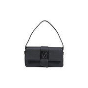 Armani Exchange black pebbled leather crossbody bag with metallic logo clasp