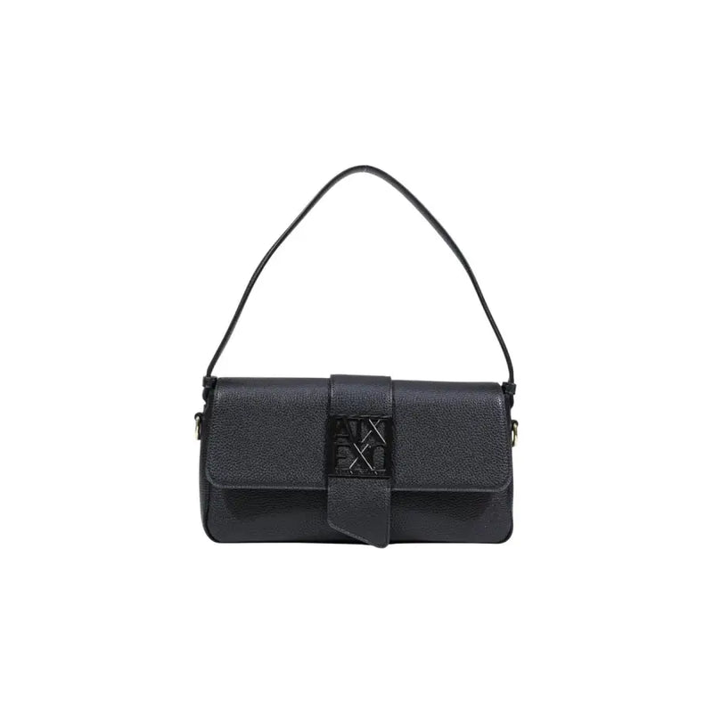 Armani Exchange black pebbled leather crossbody bag with metallic logo clasp