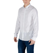 Armani Exchange White Long Sleeve Mens Shirt paired with blue jeans for a stylish look