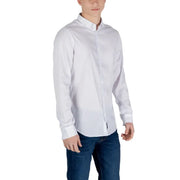 Armani Exchange white long sleeve men’s shirt with button-down collar and front buttons