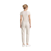Beige cotton short-sleeved t shirt and matching jogger pants set for women by Armani Exchange