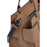 Armani Exchange women beige leather tote bag with black trim silver hardware polyurethane w24cm