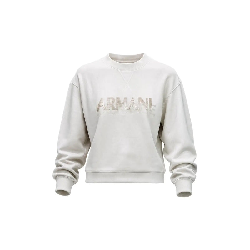 Armani Exchange women beige sweatshirt in viscose blend with a cream color and sparkling silver logo on the chest