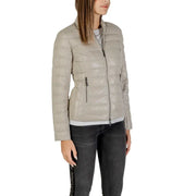 Women’s light gray quilted puffer jacket with full zip closure from Armani Exchange Women Beige Zip Jacket Fall Winter collection