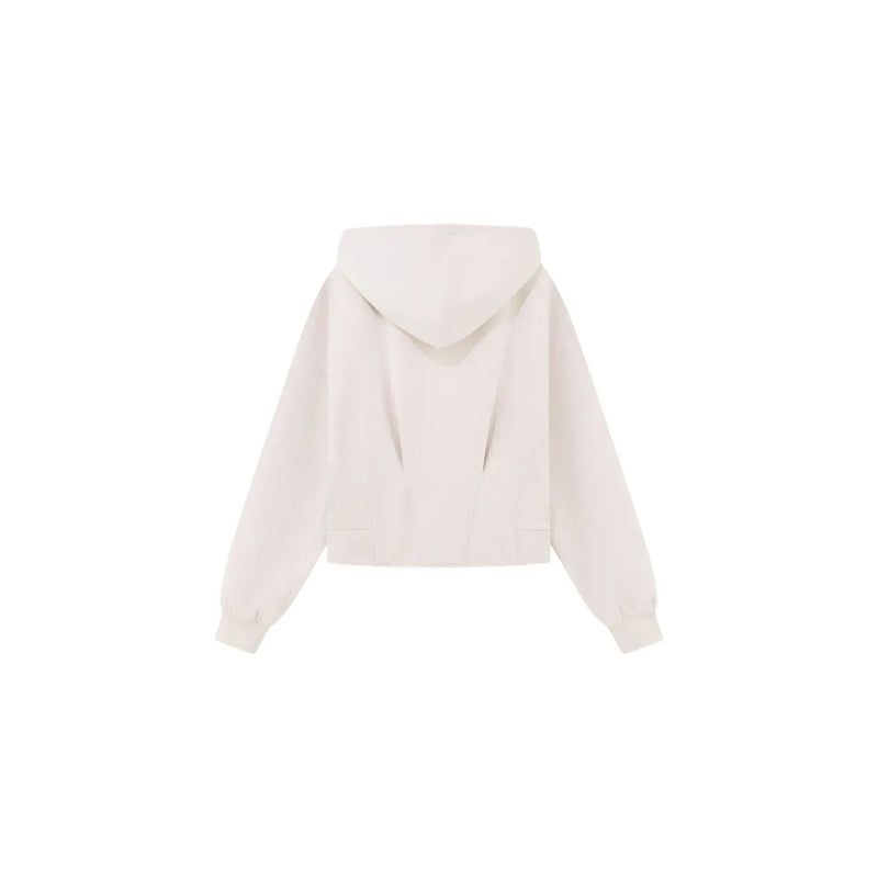 Armani Exchange women beige zip sweatshirt hoodie in cream-colored cropped design with soft relaxed fit and ribbed cuffs