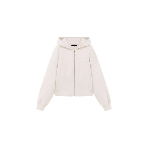 Armani Exchange women beige zip sweatshirt hoodie with cream-colored fabric and subtle embroidered chest logo