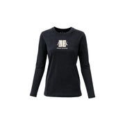 Armani Exchange women black cotton long round neck t shirt with long sleeves and white logo on chest