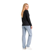 Armani Exchange women black cotton long-sleeved fitted top with a round neck and simple design