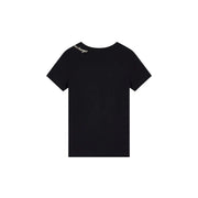 Armani Exchange women black cotton round neck t shirt with exchange embroidered in white along the shoulder seam