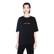 Black armani exchange oversized cotton t shirt with white embroidered logo round neck for women