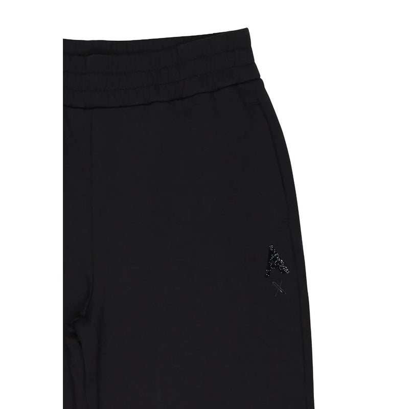 Armani Exchange women black cotton athletic pants with subtle sparkling logo embroidered on the thigh