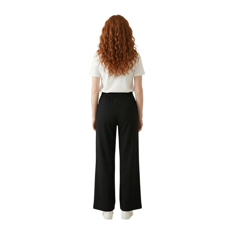 Armani Exchange women black cotton high-waisted wide-leg trousers with a sleek straight-cut silhouette