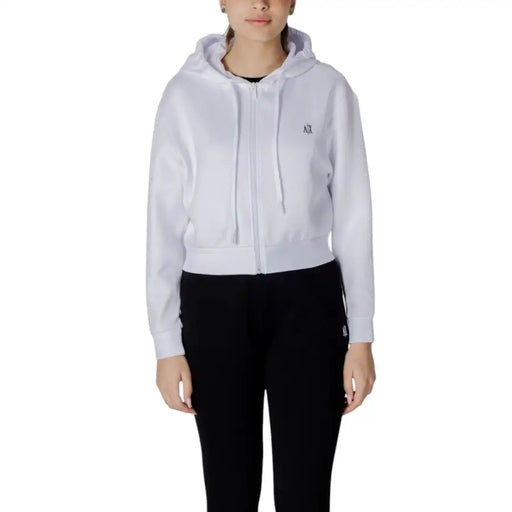 Armani Exchange Sweat-shirt noir à capuche zippé avec logo brodé