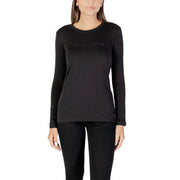 Black long-sleeved crew-neck cotton T-shirt with subtle embroidered Armani Exchange branding