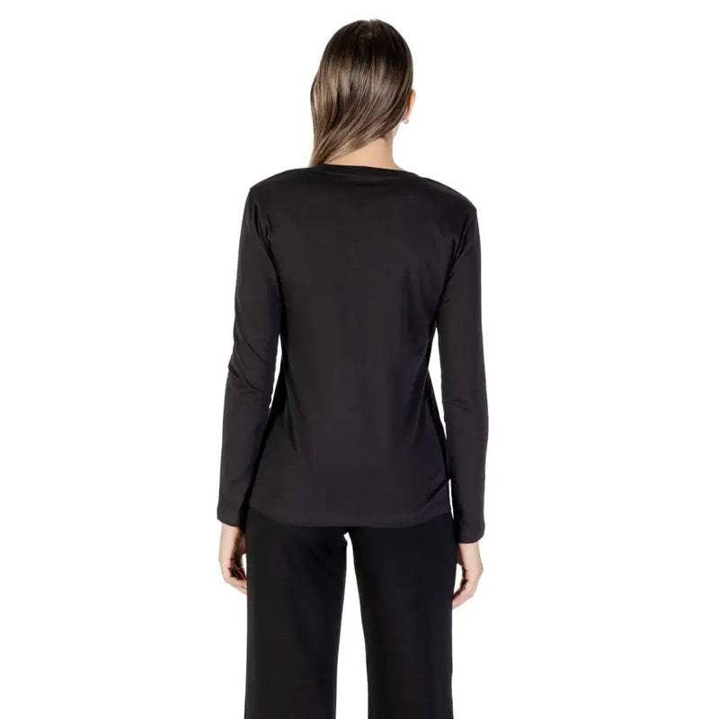 Armani exchange women black long sleeve round neck fitted cotton t shirt with a simple silhouette