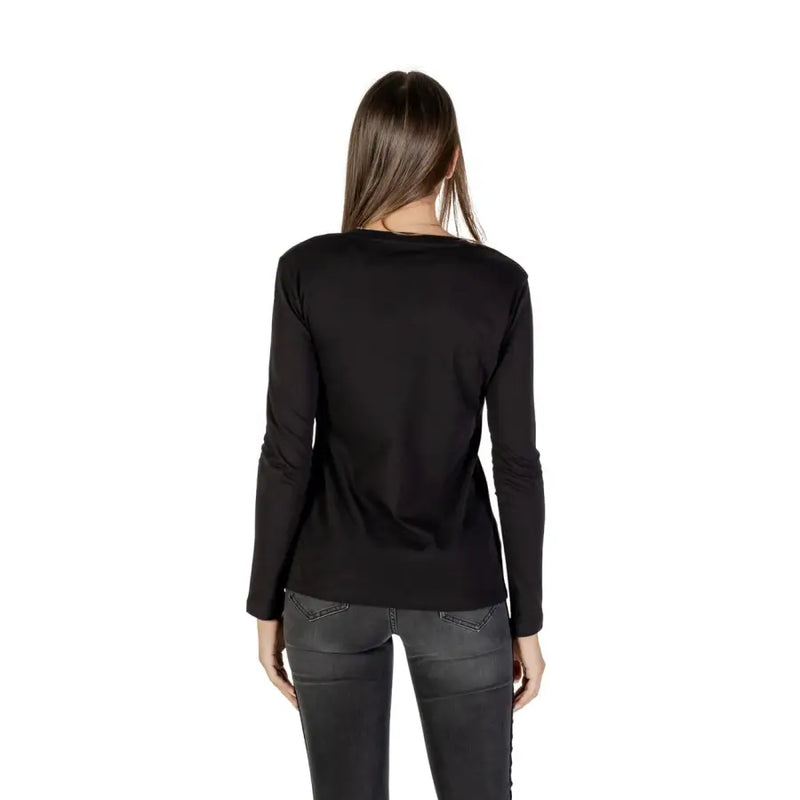 Armani Exchange women black long sleeve round neck cotton t shirt with smooth fitted fabric and simple neckline