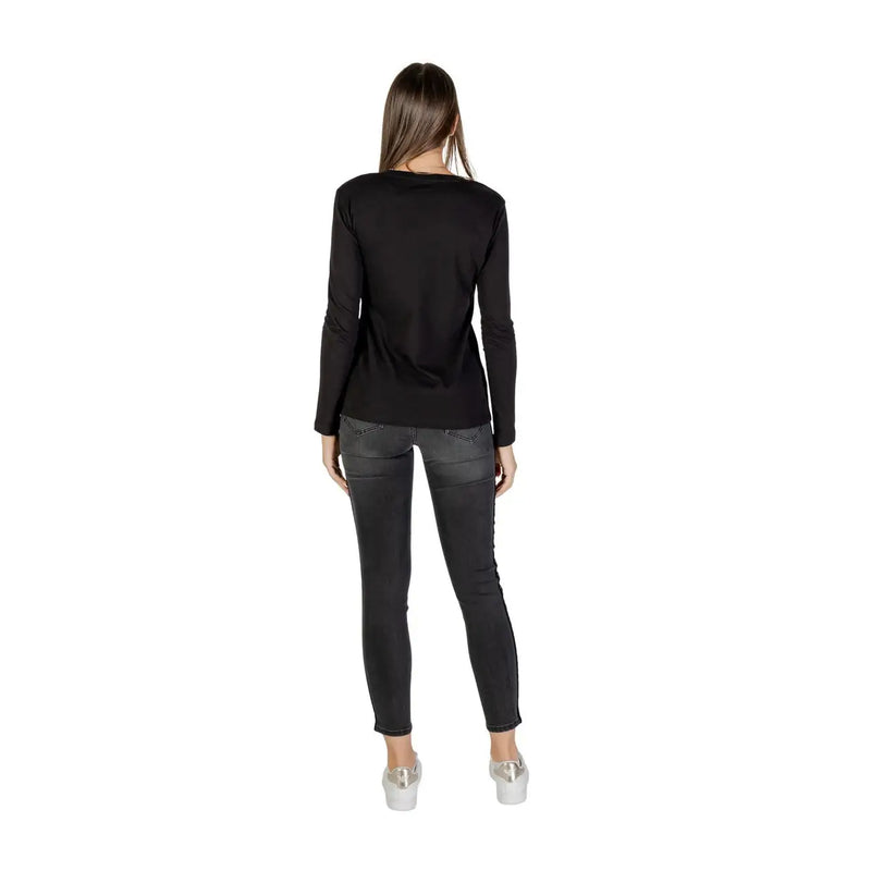 Armani Exchange women black long sleeve round neck cotton t shirt with fitted silhouette and simple neckline