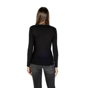 Armani Exchange women black long sleeve fitted round neck t shirt with rhinestones and simple crew neckline