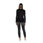 Armani Exchange women black long sleeve fitted t shirt with round neck and rhinestone embellishments