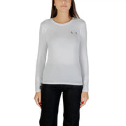 White long-sleeve crew neck T-shirt with small black AX logo for Armani Exchange Women